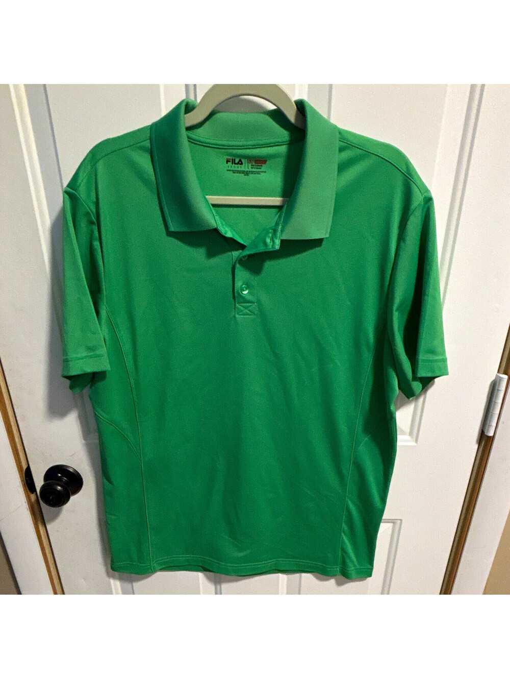 FILA Sport Golf Men’s L Green Solid Collared Short Sleeve Polo Shirt Polyester